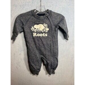 Roots Cooper Beaver One Piece Zip-Up Gray Romper, Size 1-3 Months girls/boys